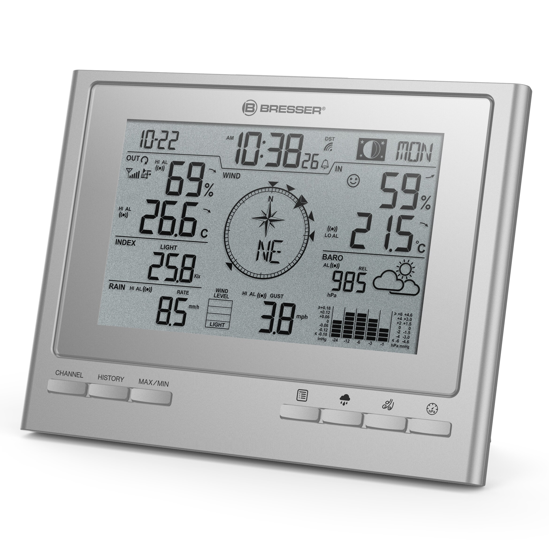 BRESSER zusätzliche / Ersatz-Basisstation für 7003100 ClimateScout Wetterstation Farbe: schwarz