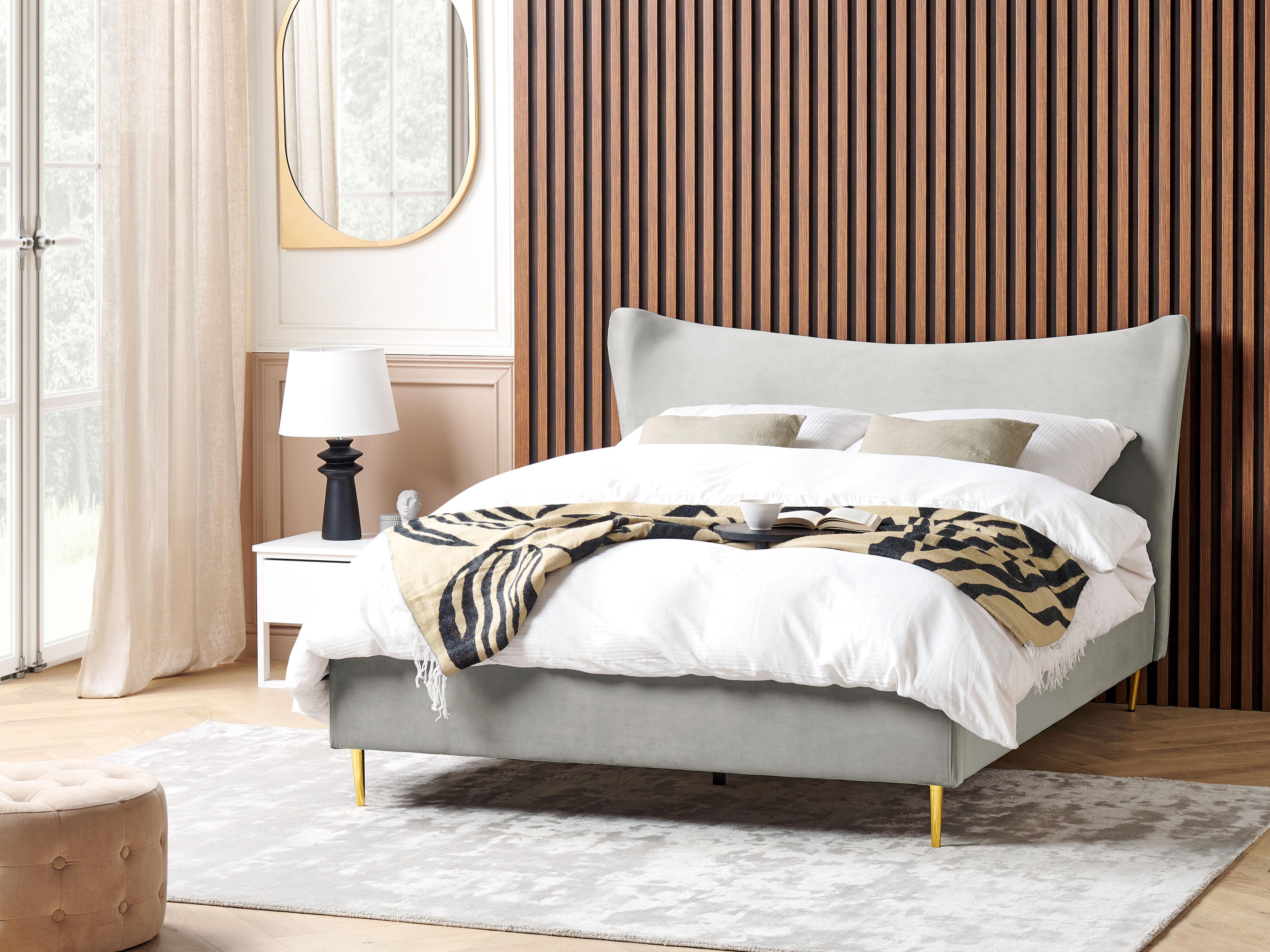 Bed Fluweel CHALEIX 160 x 200 cm Lichtgrijs