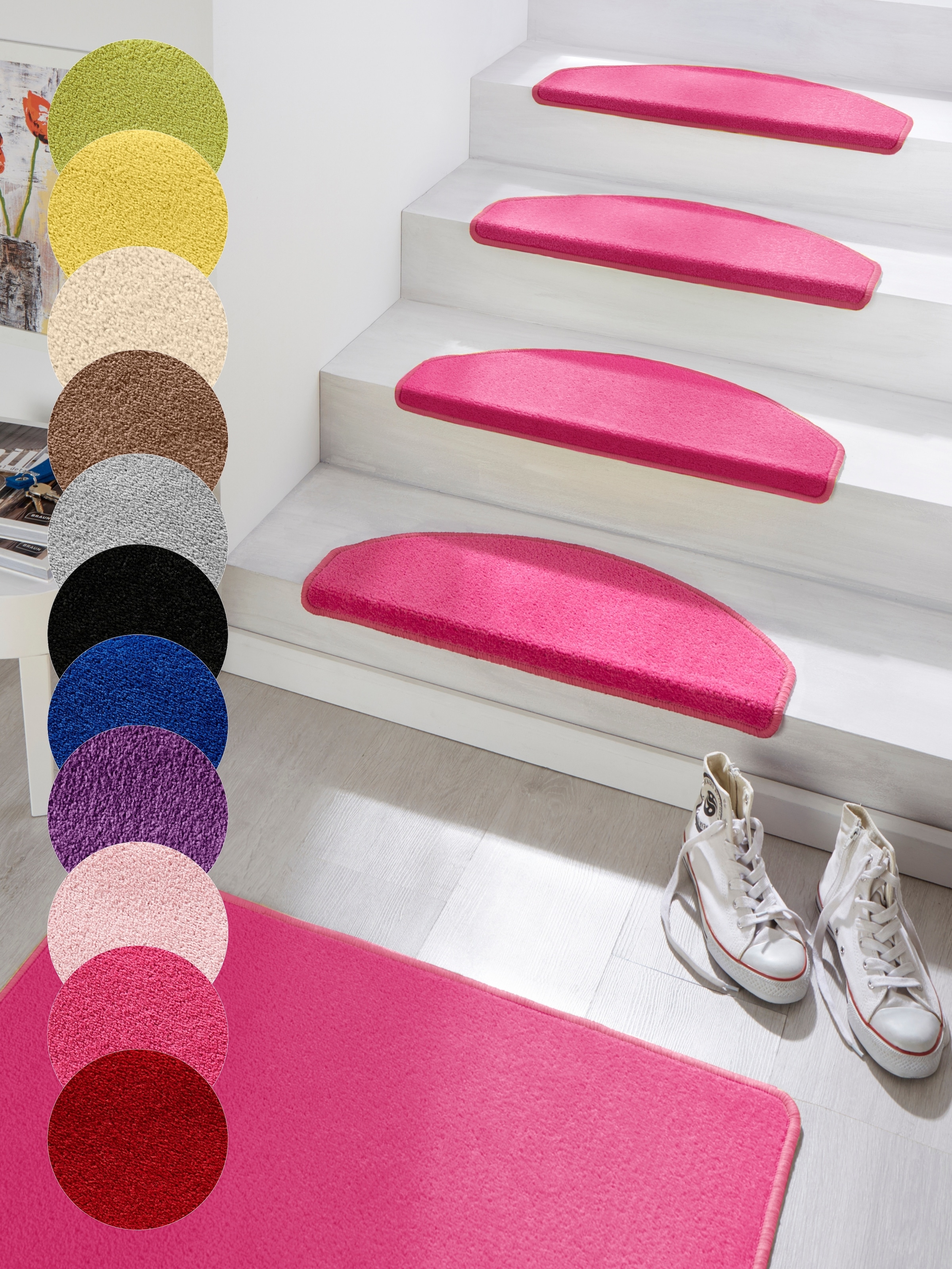 HANSE Home Stufenmatte »Fancy« halbrund 7 mm Höhe 15 Stück, Treppenmatten, Selbstklebend, Stufenteppich, Treppenstufen