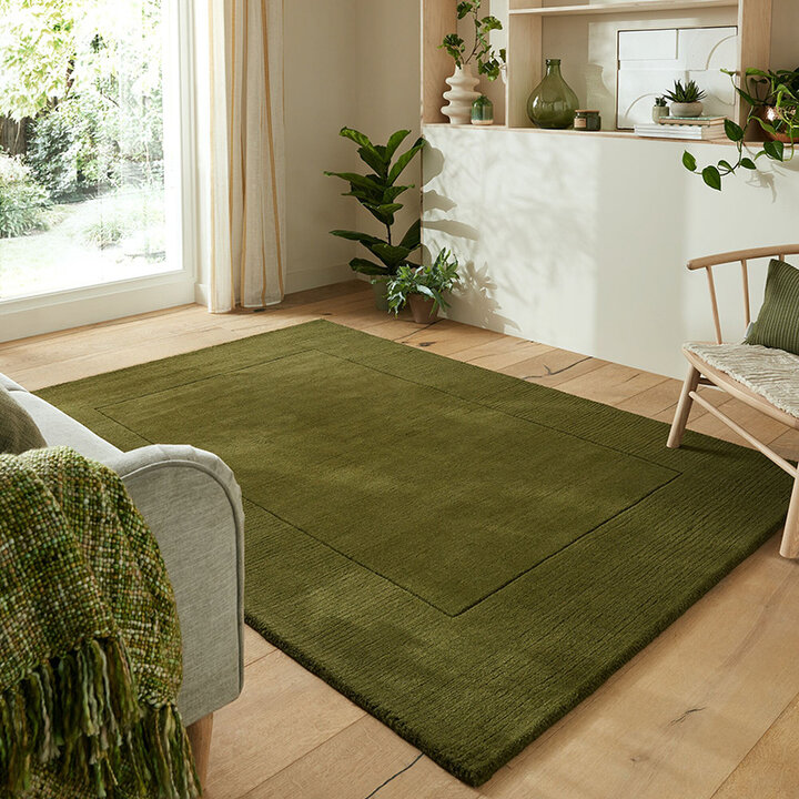 Effen vloerkleed- Tuscano Olijfgroen