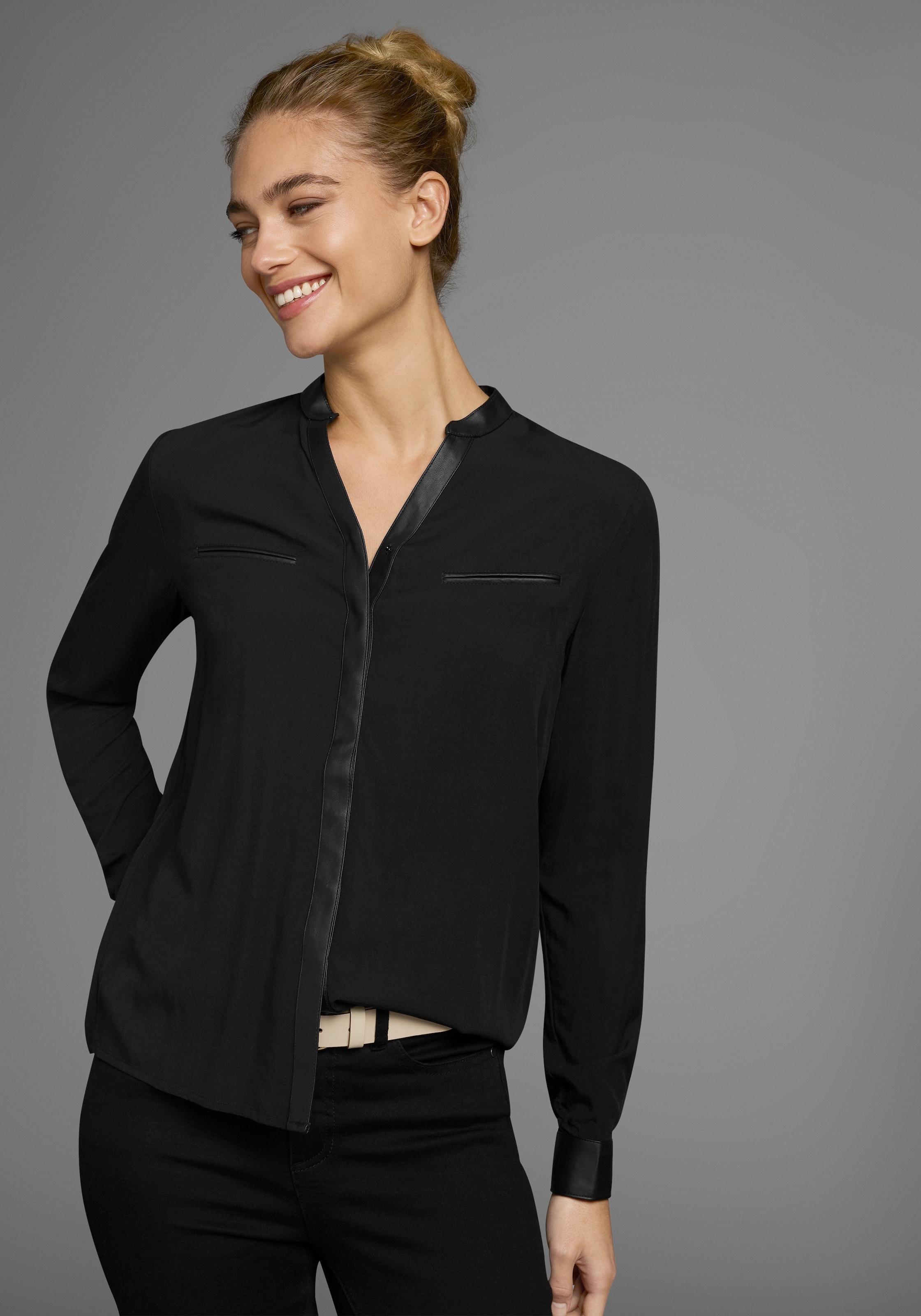 AJC Hemdbluse , mit Details aus Lederimitat