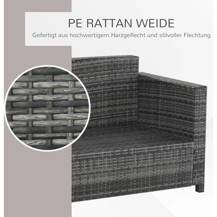 Outsunny 3 - Sitzer Rattansofa mit Kissen grau