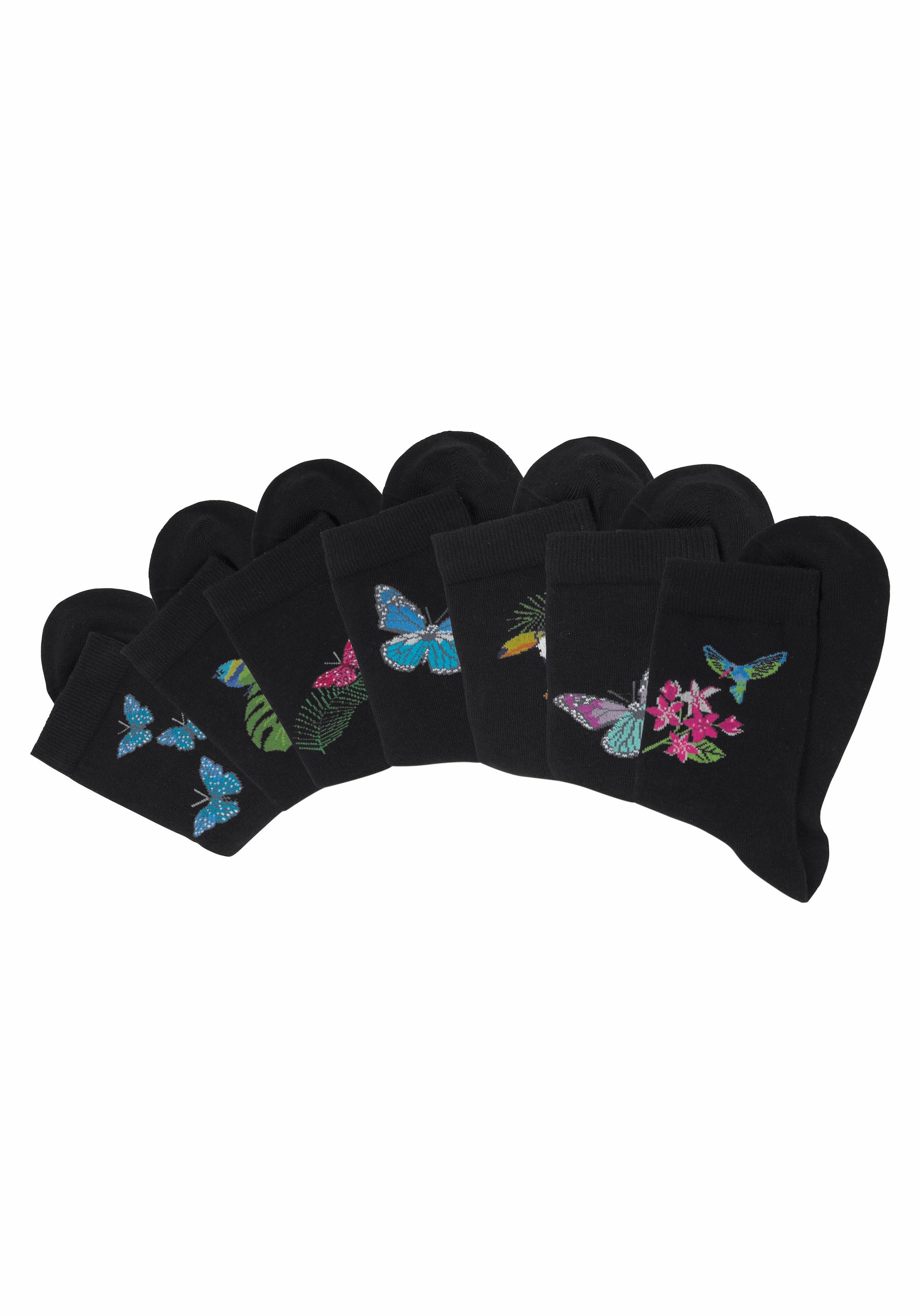 H.I.S Socken Packung, 7 Stk. tlg. mit Schmetterlings- und Vogelmotiven