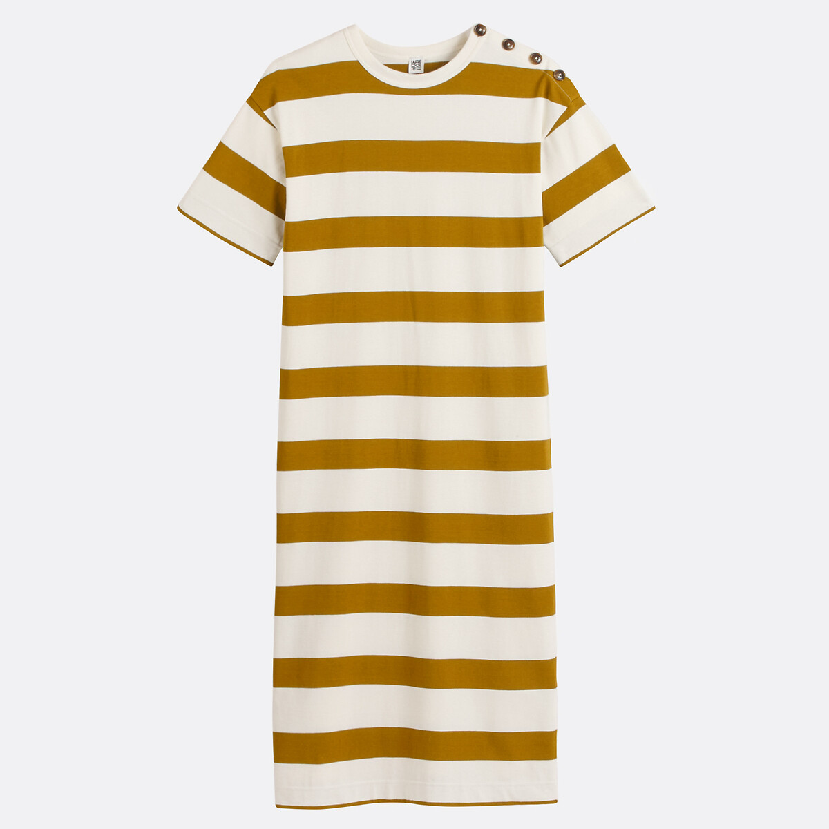 COLEÇÃO LA REDOUTE<br>Vestido longo listrado com botões no ombro e mangas curtas