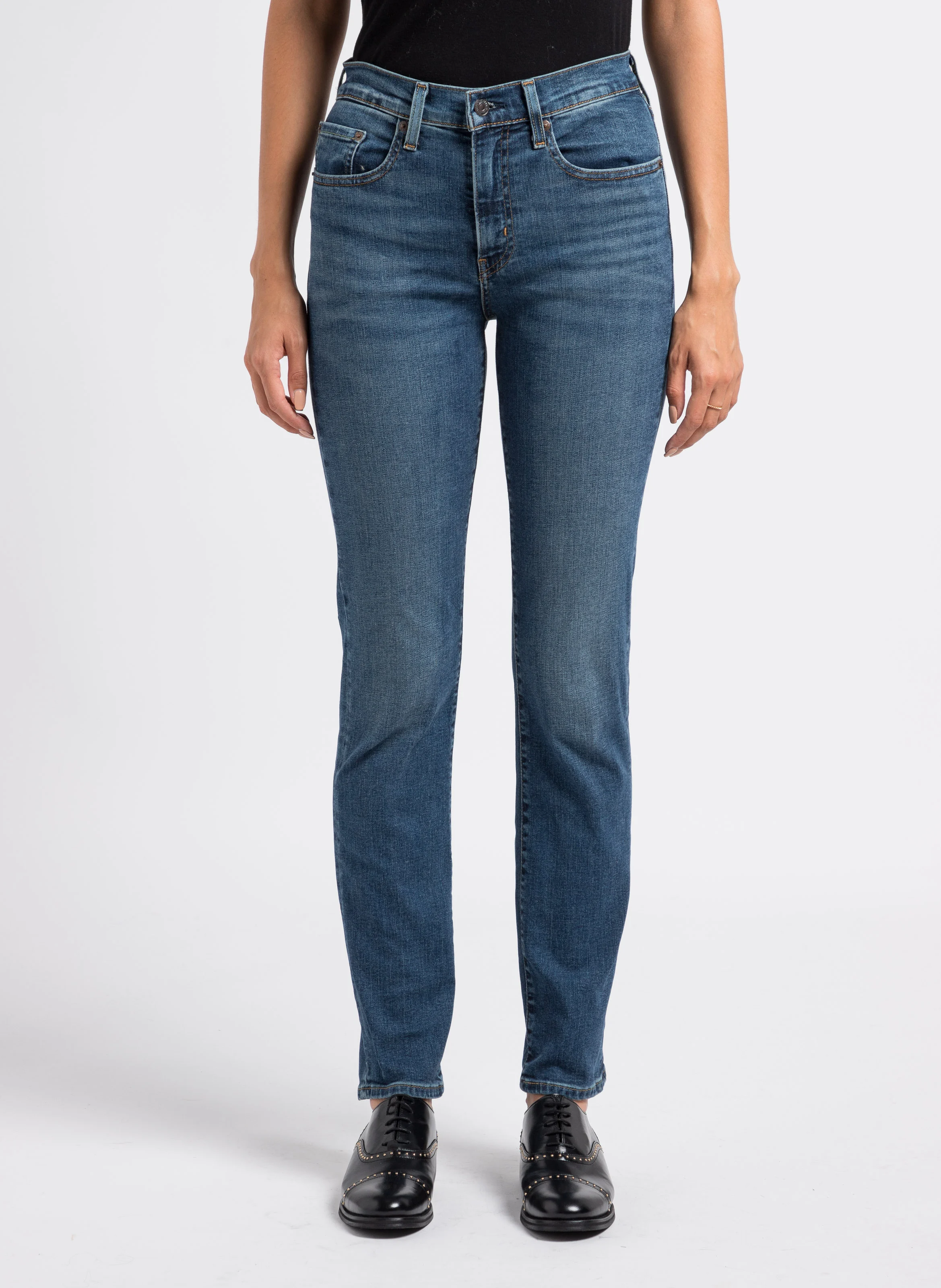 724 HIGH RISE STRAIGHT - Jean slim taille haute en coton stretch| Jean Délavé
