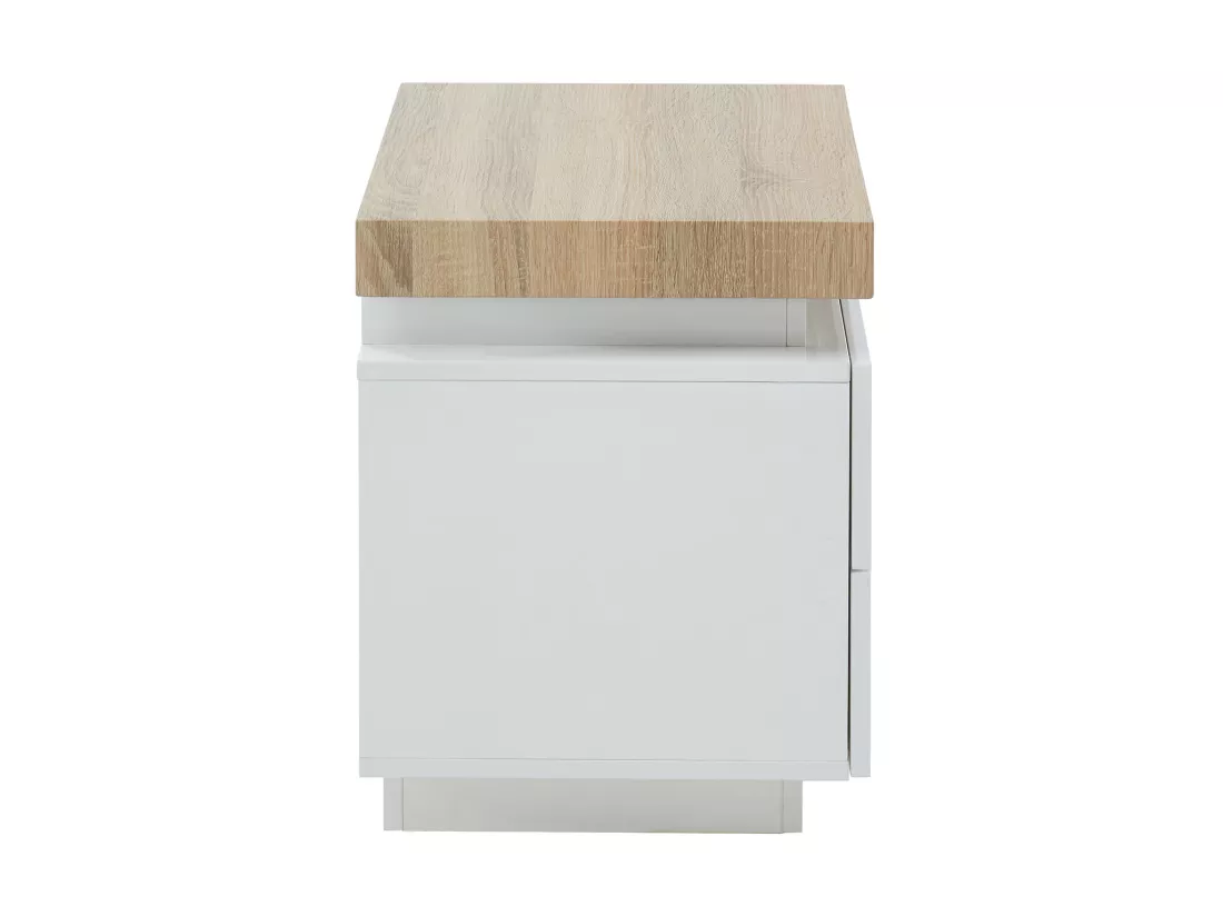 Lot de 2 tables de chevet - 2 tiroirs - MDF Laqué - Avec LEDs - Coloris : Blanc et chêne - HALO II