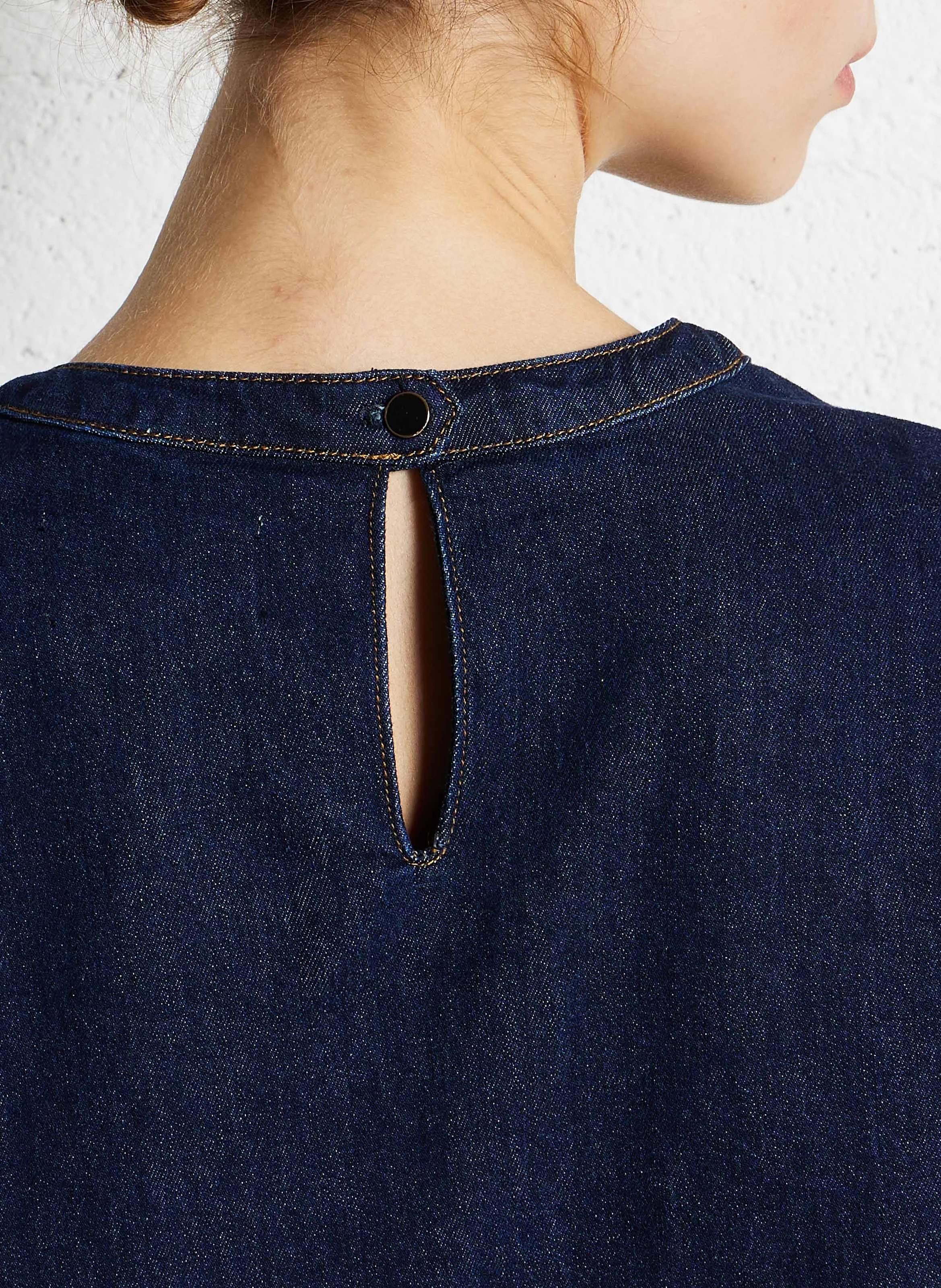 RUO - Robe courte ample col rond en coton mélangé | Jean brut