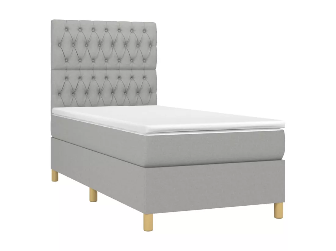 Sommier tapissier avec matelas et LED Gris clair 90x190cm Tissu