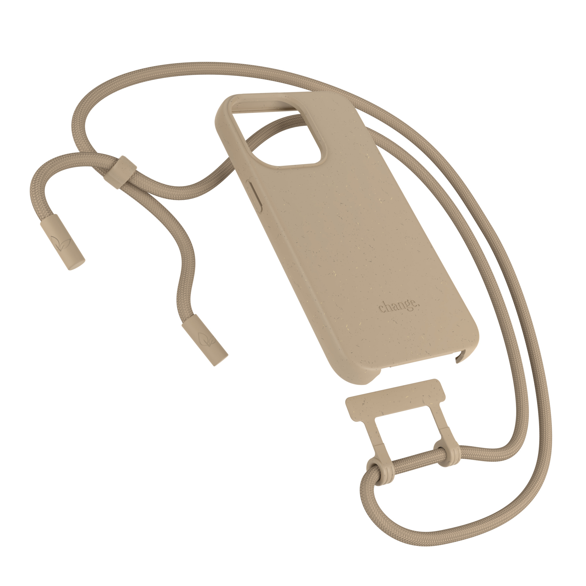 iPhone 14 Pro Max Necklace ChangeCase Antimikrobielle Hülle Vegan Biologisch Abbaubar   Abnehmbare Handykette (CHA167) - Taupe