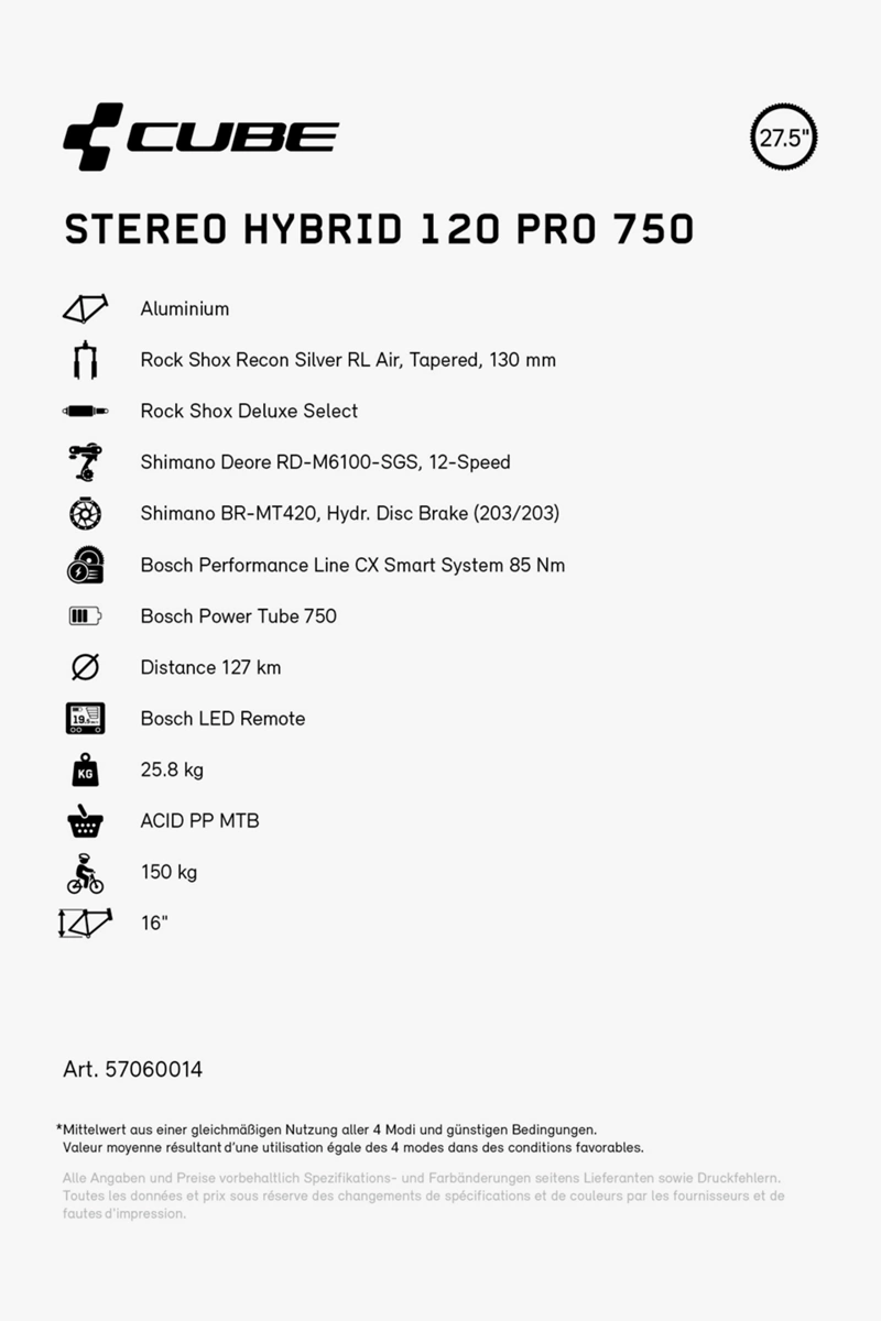CUBE Stereo Hybrid 120 Pro 750 27.529 E-Mountainbike 2024