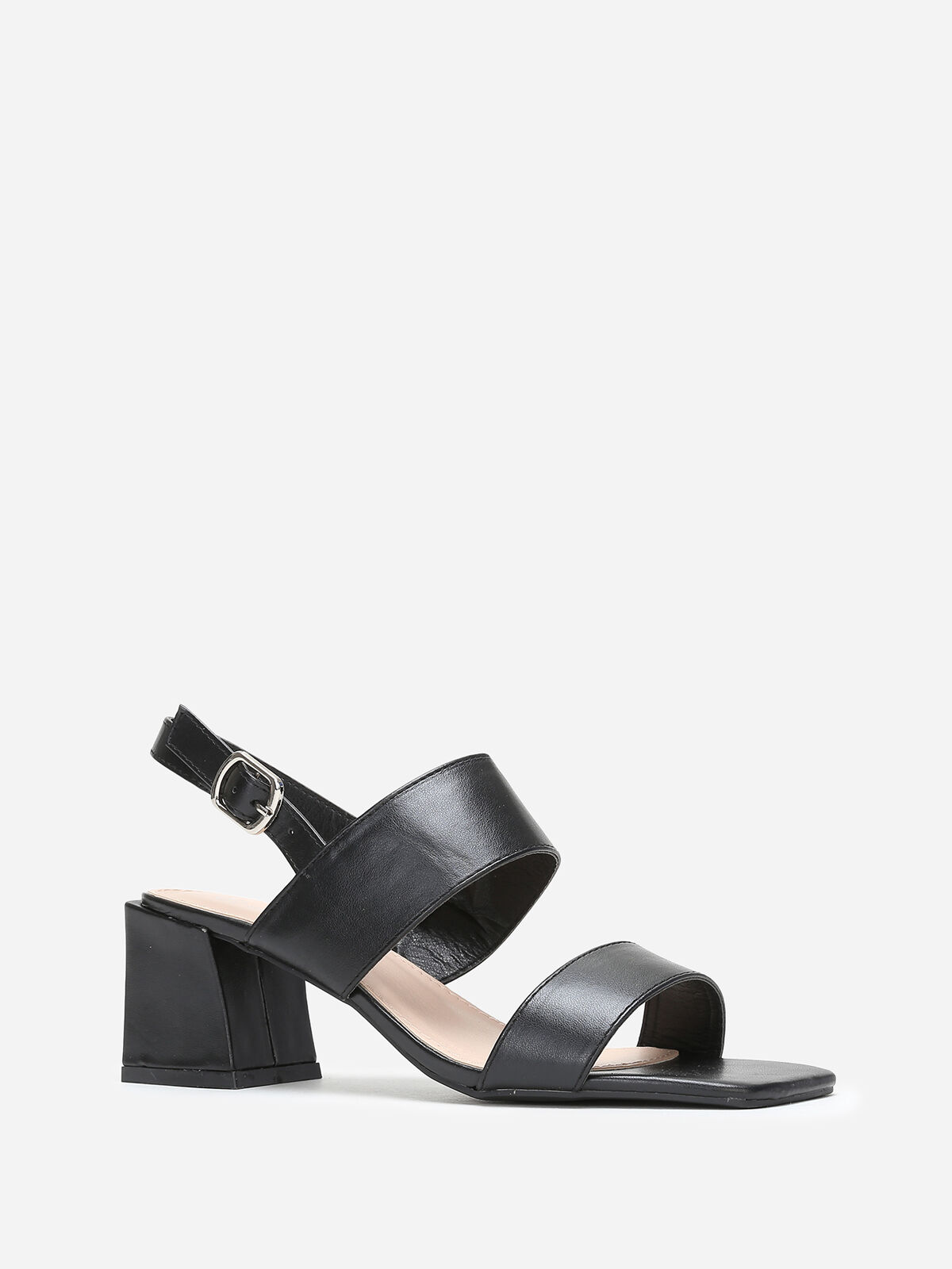 Sandales noires à larges brides et bout carré Noir- Noir