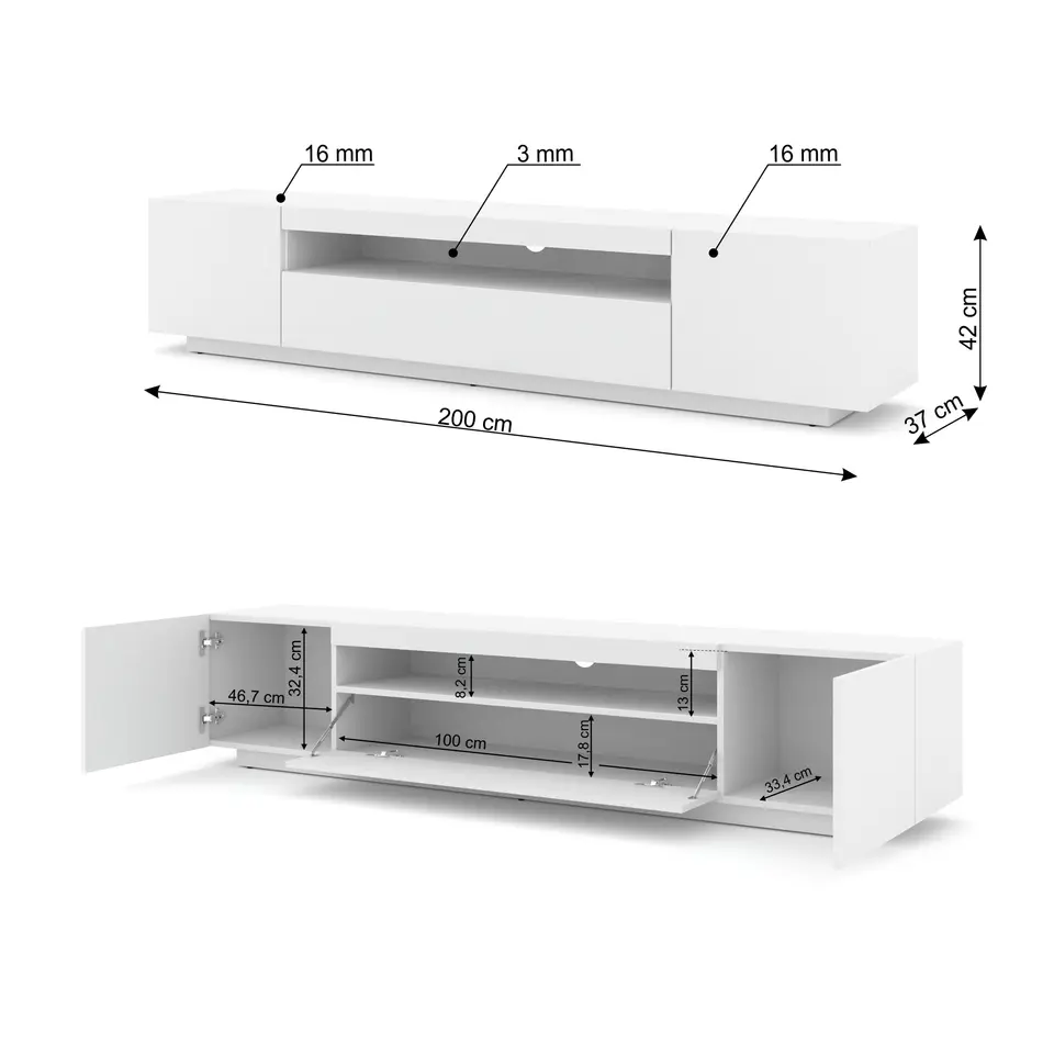 AURA TV-meubel 200 cm universeel mat wit