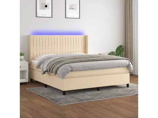 Sommier tapissier avec matelas et LED Crème 160x200 cm Tissu