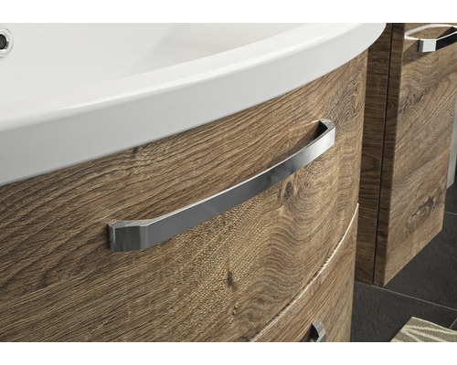 Pelipal Serie 4010 badkamermeubelset, afmetingen (B x H x D): 84 x 200 x 45 cm, fronten in eikenlook, Ribbeck 4-delige badkamermeubelset inclusief wastafel en spiegelkast met LED-verlichting