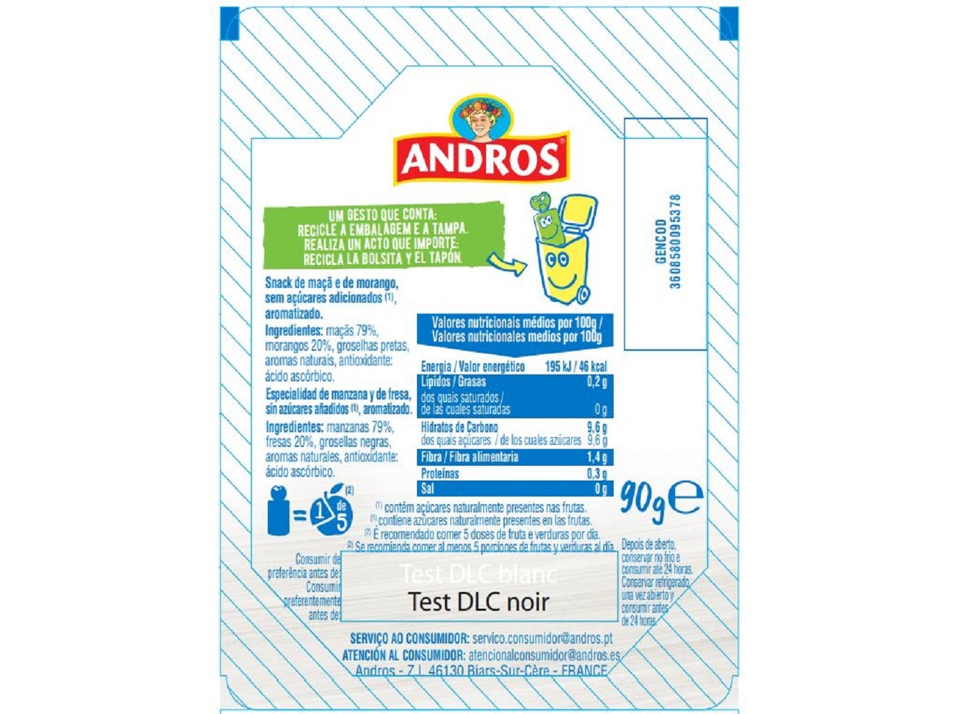 SAQUETA FRUTA ANDROS MAÇÃ MORANGO 90 G