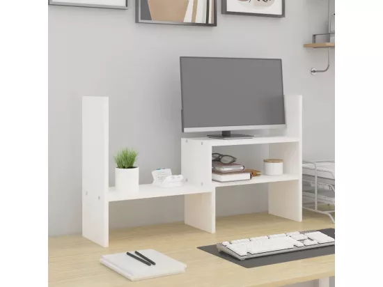 Support pour moniteur Blanc (39-72)x17x43 cm Bois de pin solide