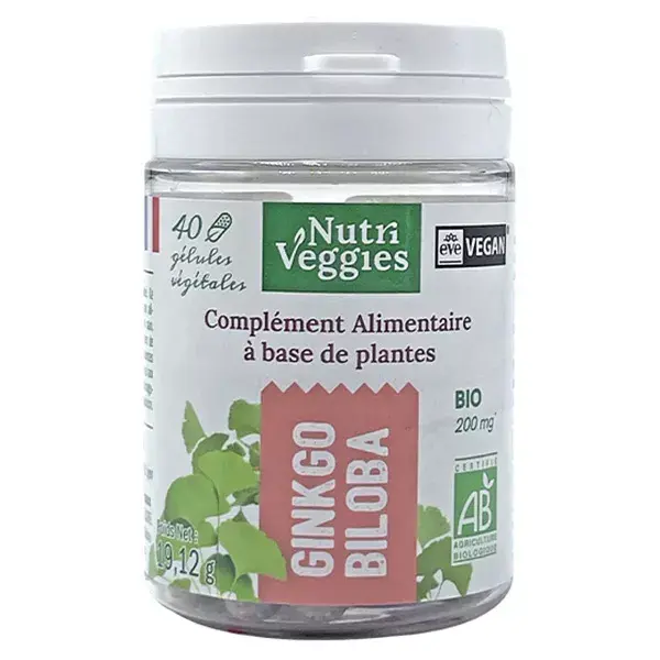 Nutriveggies Ginkgo Biloba Orgânico para Memória e Concentração - 40 cápsulas