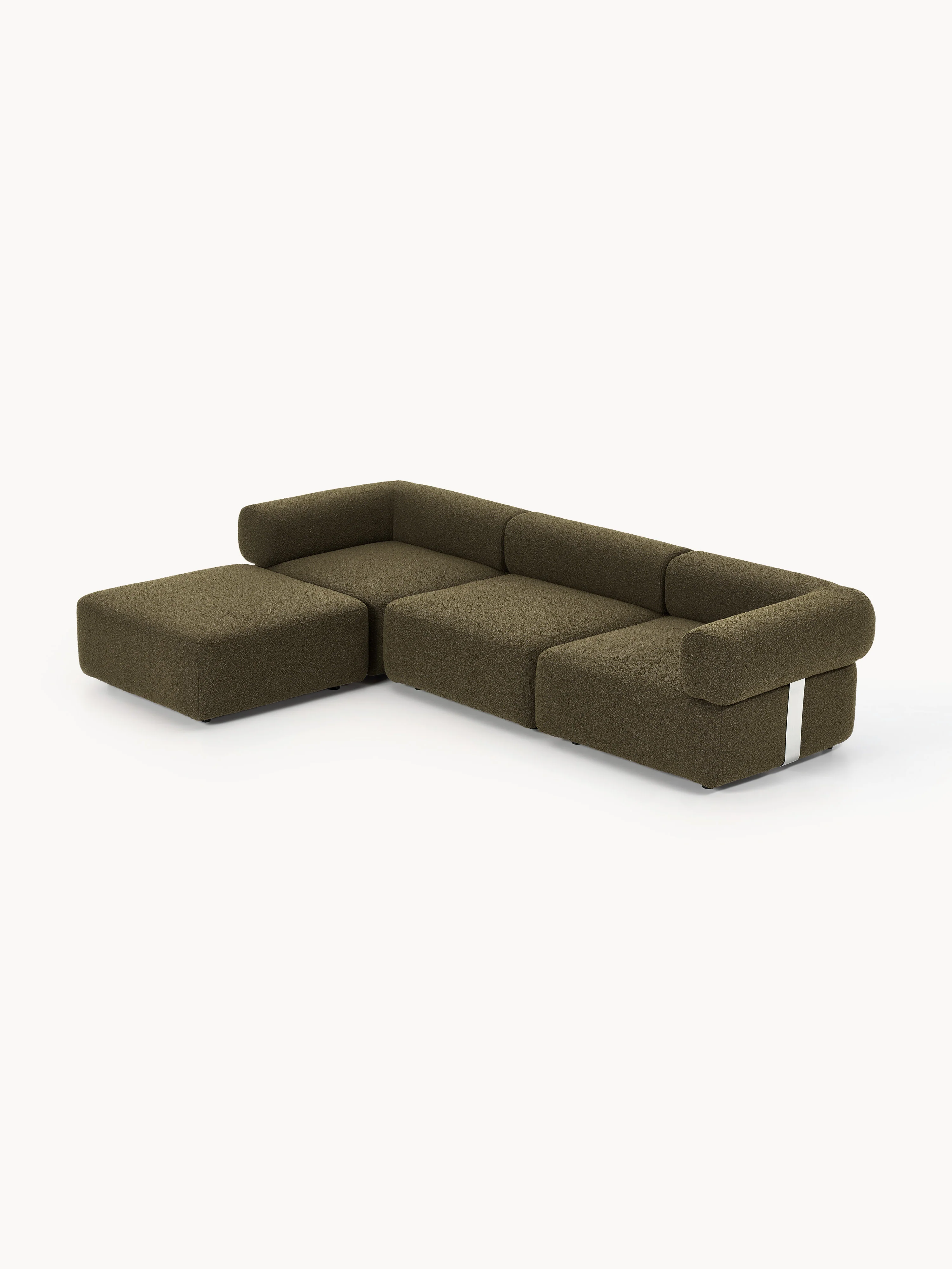 Modulaire bank Anton (4-zits) met poef (links/rechts) van bouclé