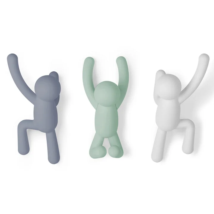 Umbra - Buddy Wandhaken 3er-Set, blau / mint / weiss