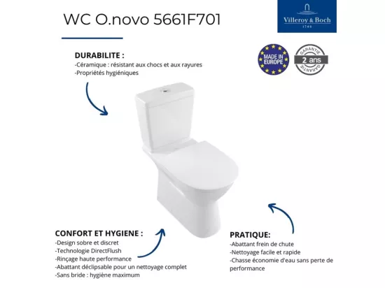 WC à poser sans bride VILLEROY ET BOCH O.novo avec abattant + nettoyant