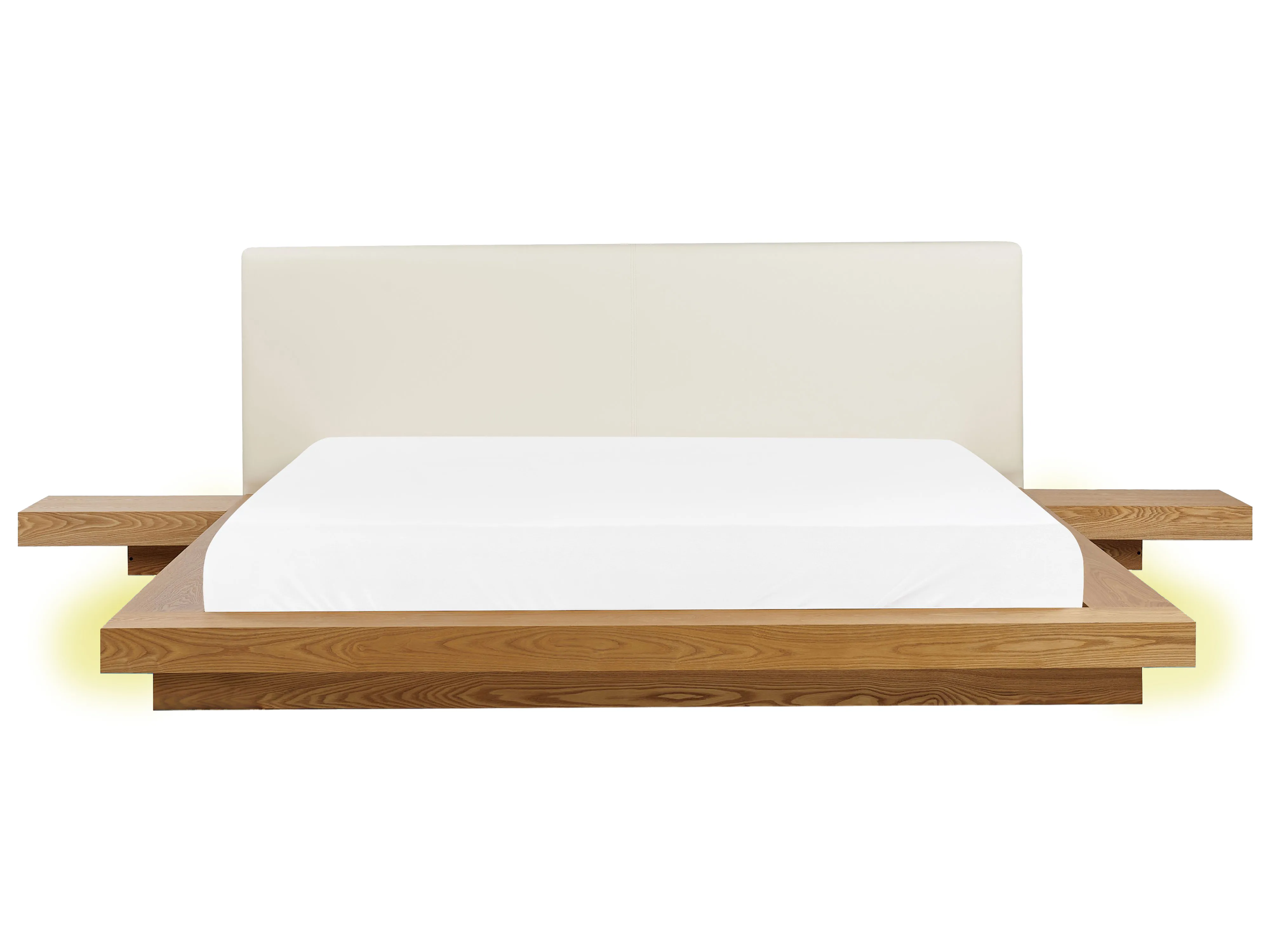 Bed met LED-verlichting Kunstleer ZEN 180 x 200 cm Natuurlijk essenhout