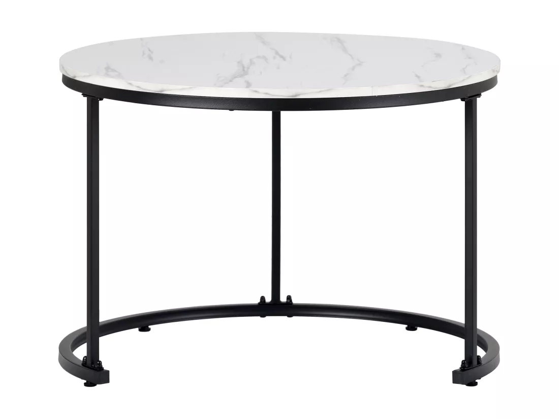 Lot de 2 tables basses gigognes, table d'appoint ronde en MDF, placage marbré, blanc