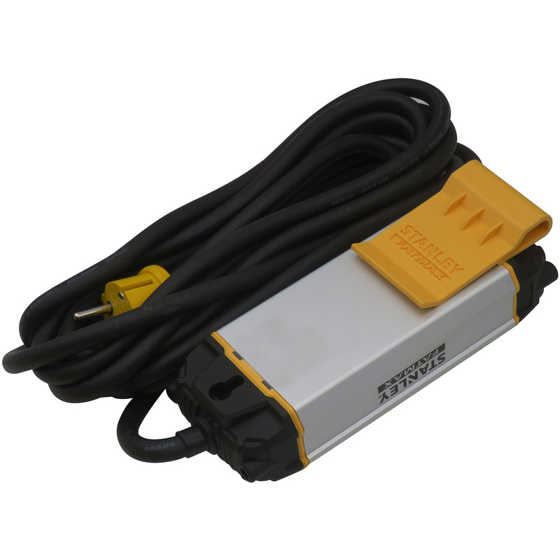 Stanley Fatmax stekkerdoos alu. met clip 2-voudig H05VV-F 3G1.5MM² IP44 3m