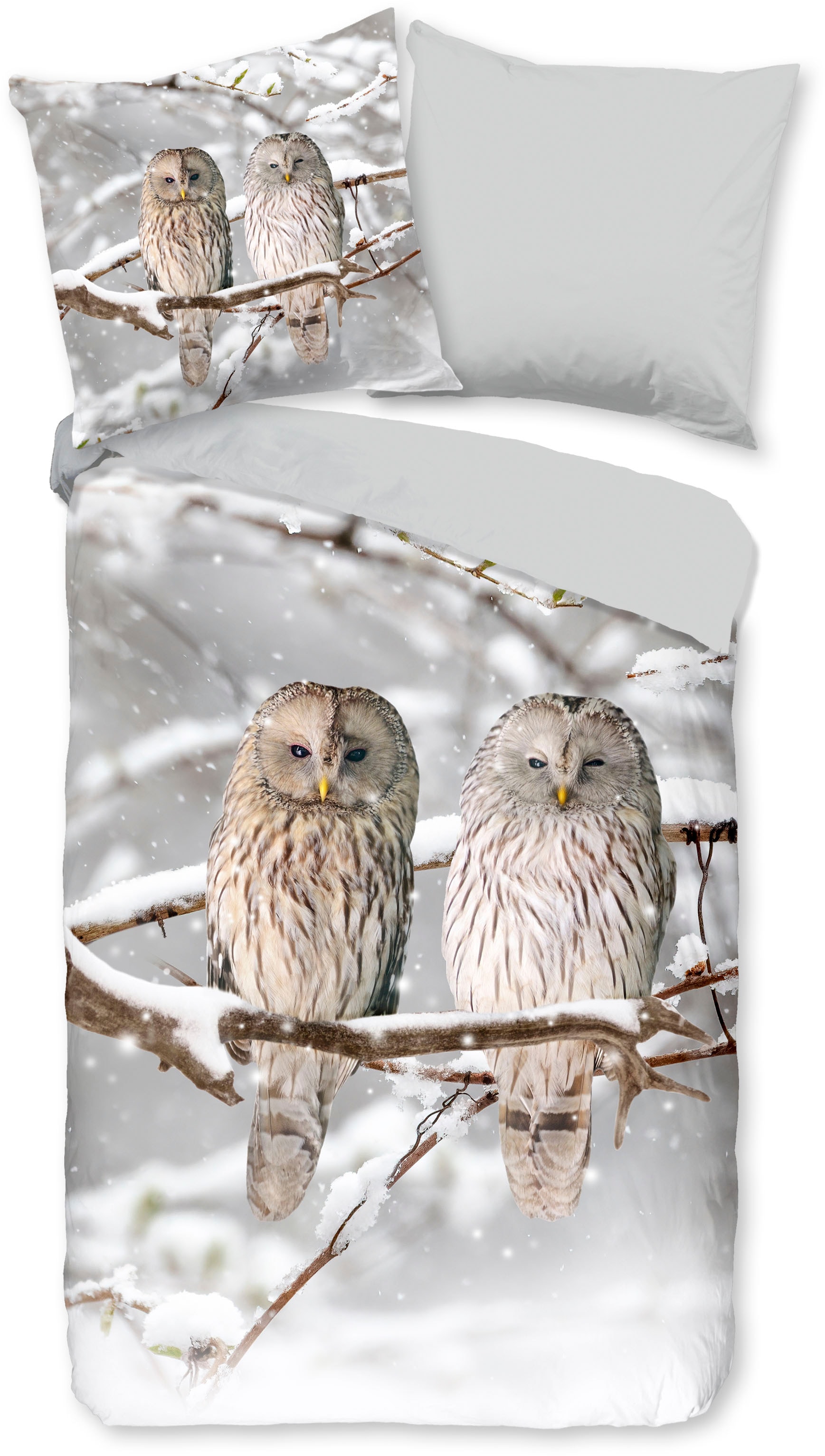 good morning Wendebettwäsche »Febe« 2 Stk. tlg. Biber, 135x200, Warm, Weich, Wendeoptik, Reissverschluss, Winter, Eule