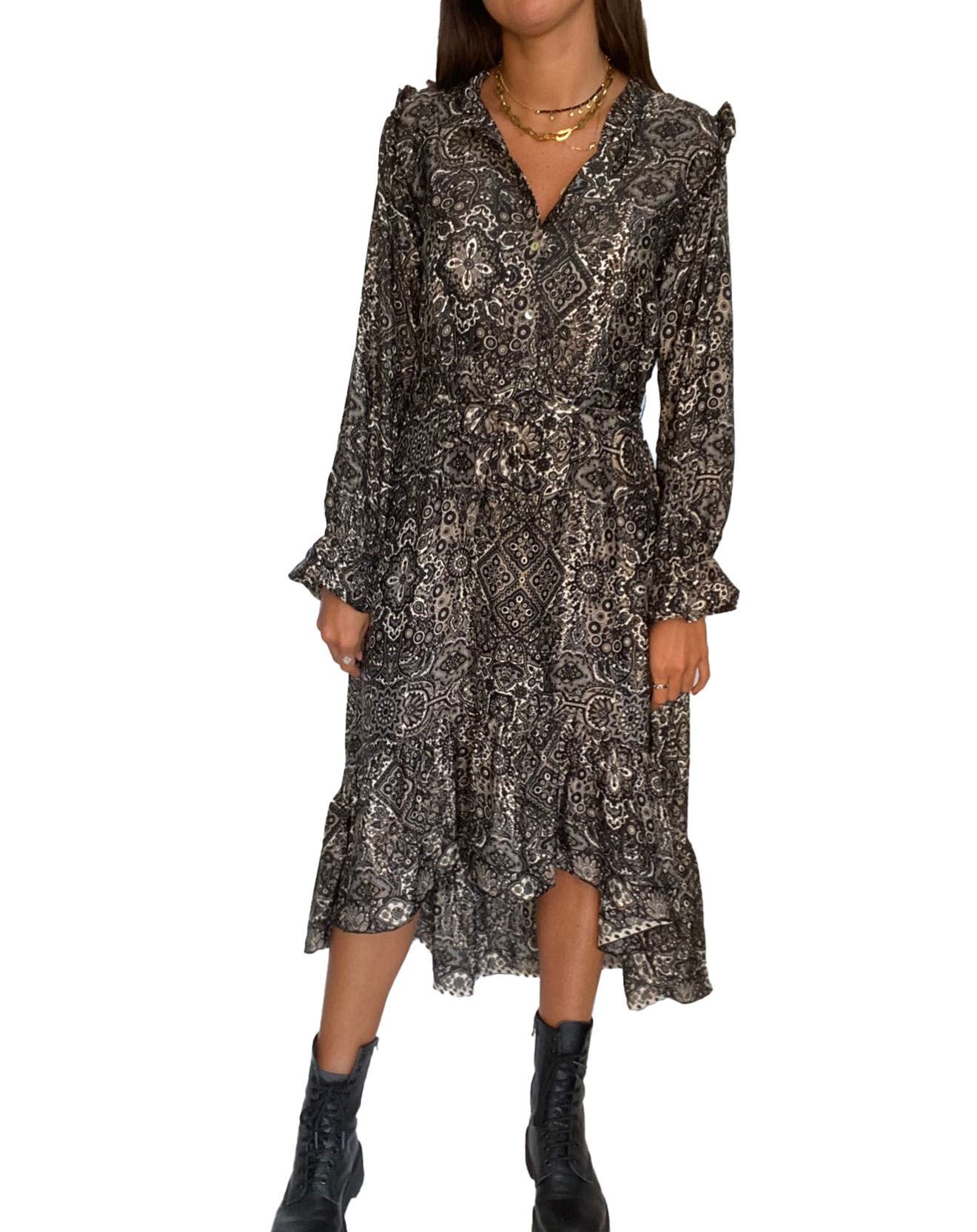 Lauren Vidal Robe en Soie mélangée Sasha imprimée jaipur noire