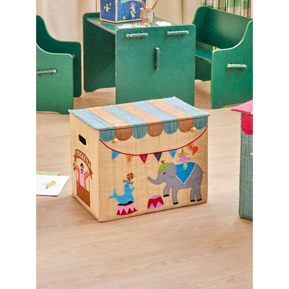 Køb Rice Raffia Opbevaring Box Med Circus Theme - Large - Foldable