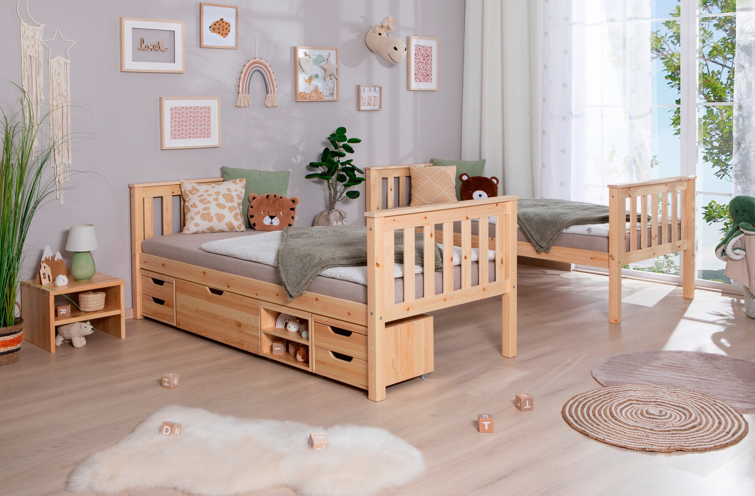 Ticaa Etagenbett Sammy Kiefer Natur inkl. Bettkasten Marlies