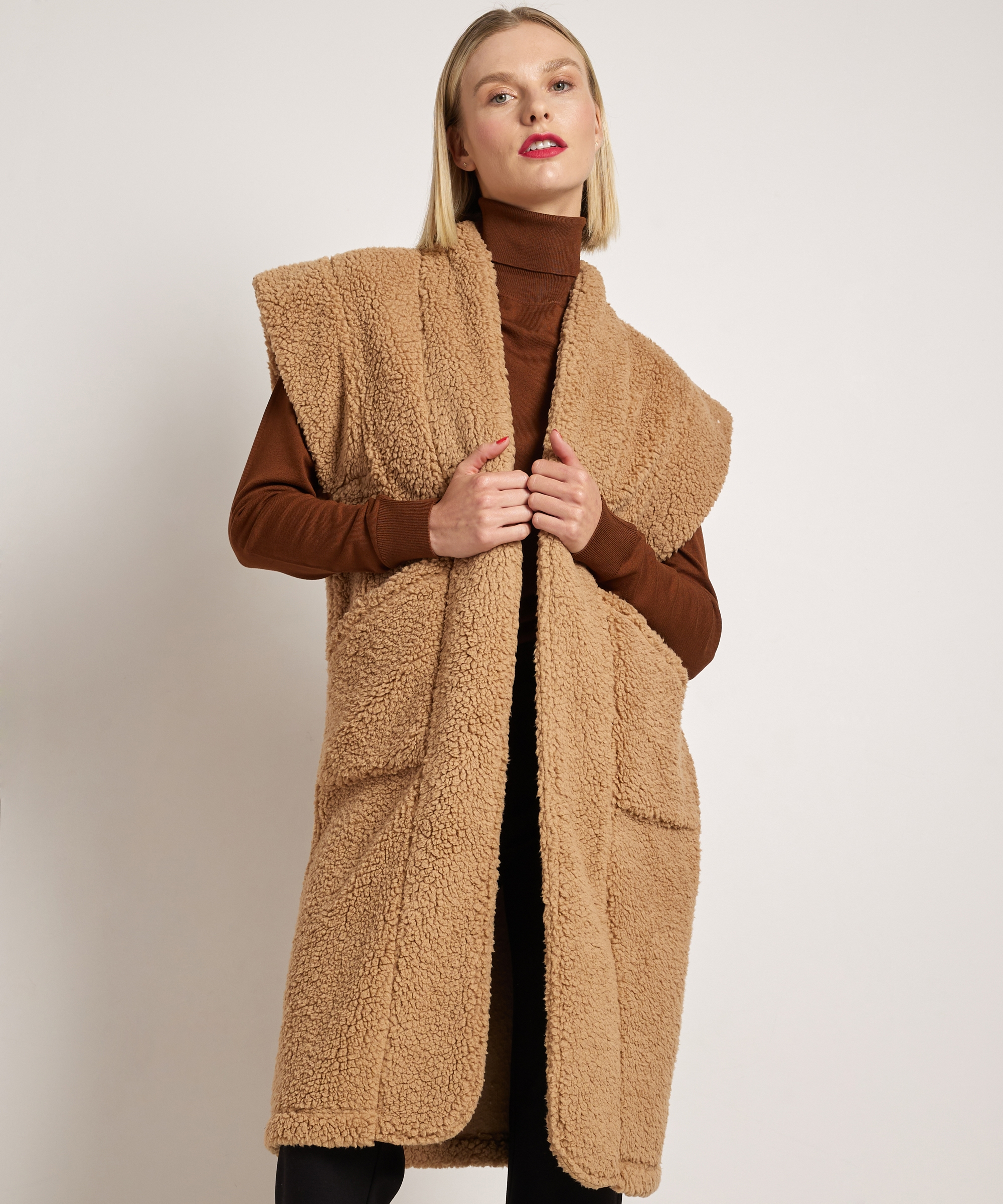 teddy gilet lang