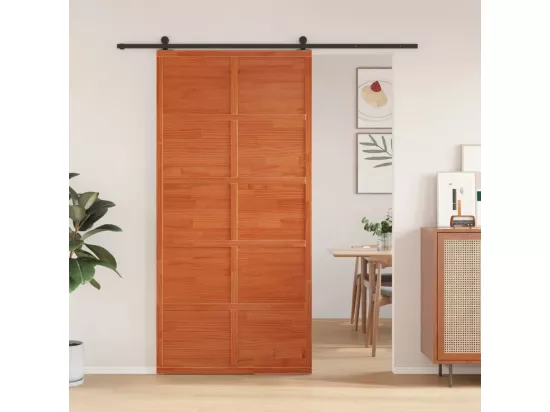 Porte de grange marron cire 100x208 cm bois massif de pin