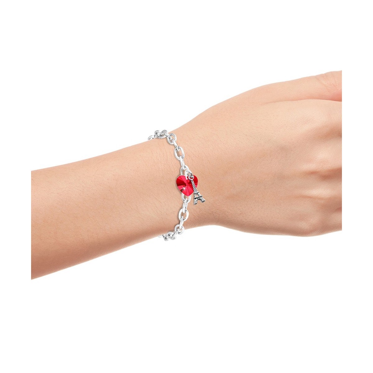 Bracelet coeur rouge et Tour Eiffel SC Crystal orné de Cristaux scintillants