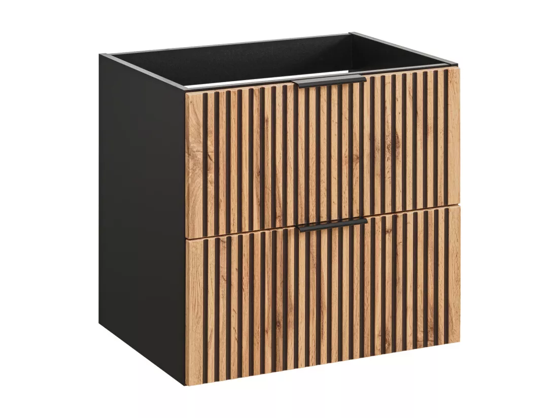 Meuble de salle de bain suspendu strié avec vasque à encastrer - Naturel clair et noir - 60 cm - MADELA