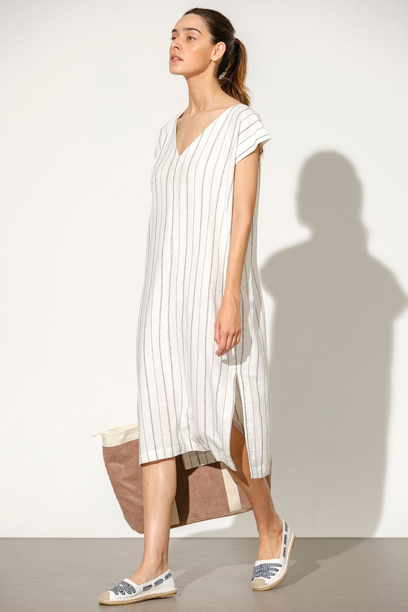 TÚNICA LOOSE FIT DE LINHO ÀS RISCAS