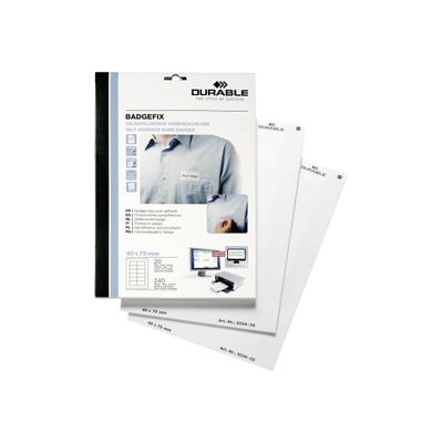 Durable - 240 Étiquettes adhésives pour badges textiles - blanc - 40 x 75 mm