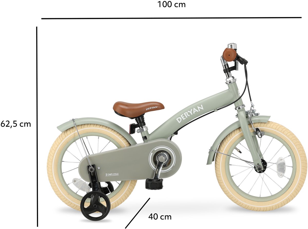 Deryan Luxe 3-in-1 Green kinderfiets - 14 inch