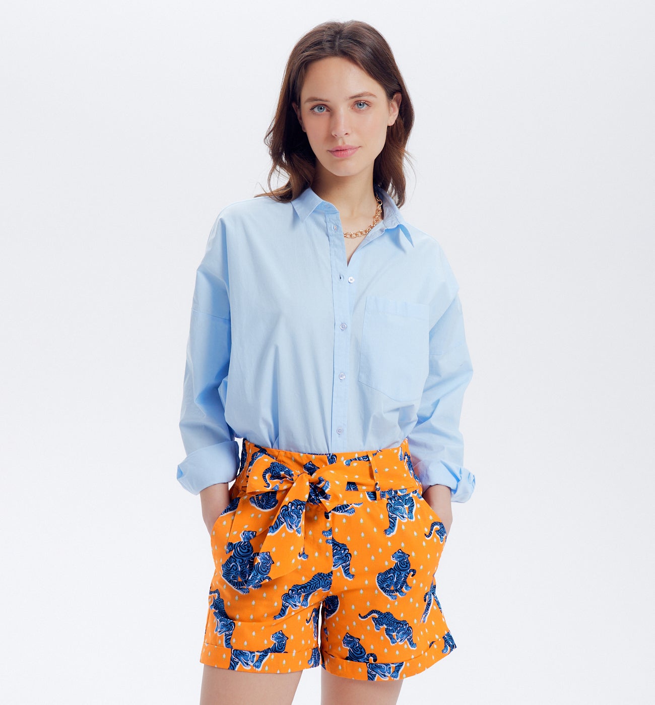 Short en toile motif DIMB - Imprimé orange
