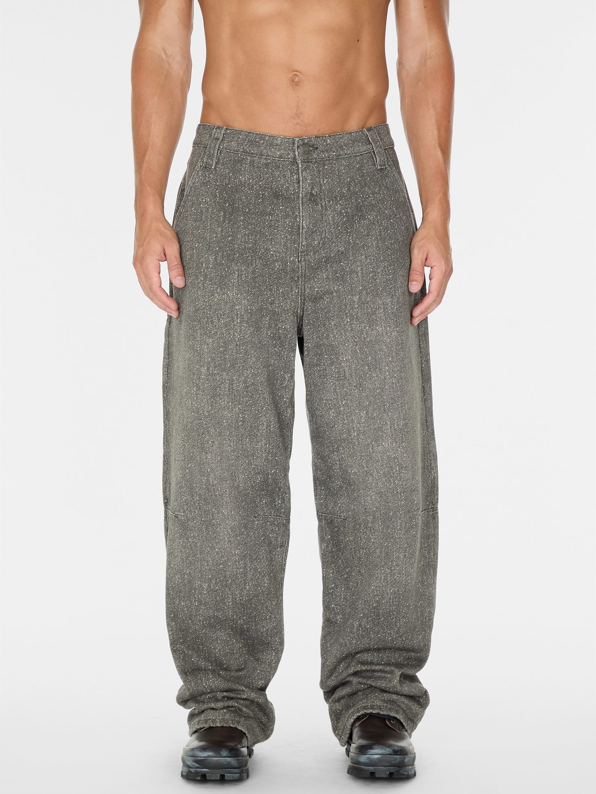 Calça jeans de modelagem ampla com forro de flanela