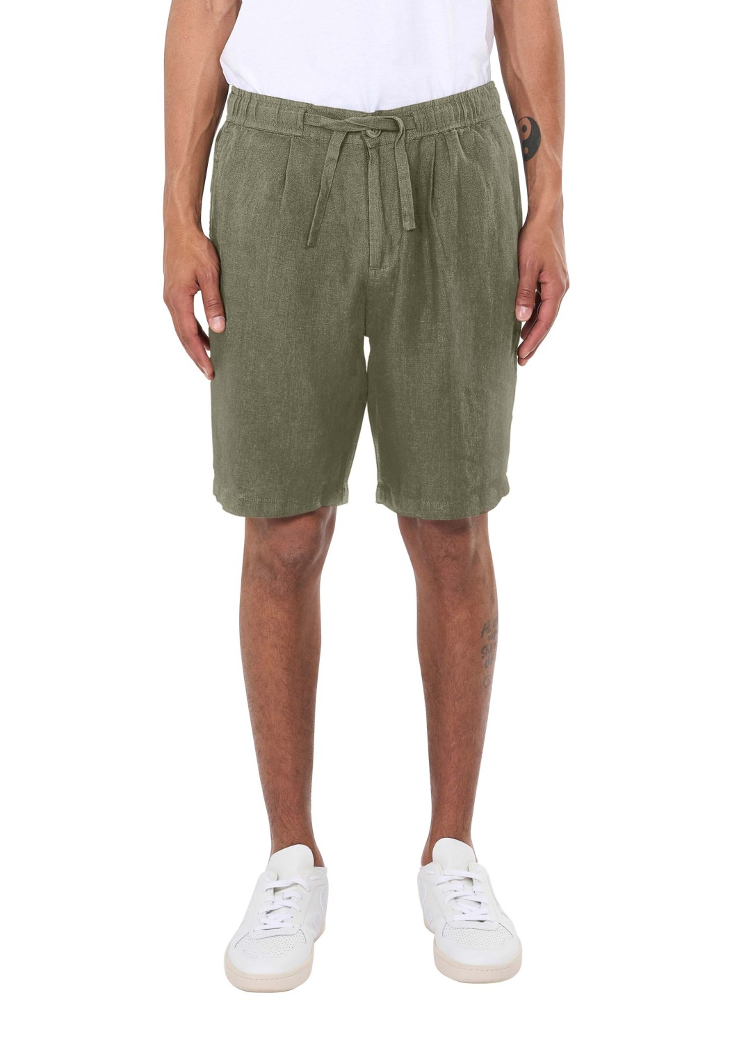 Knowledge Cotton Apparel Leinenshorts Fig Loose Burned Olive