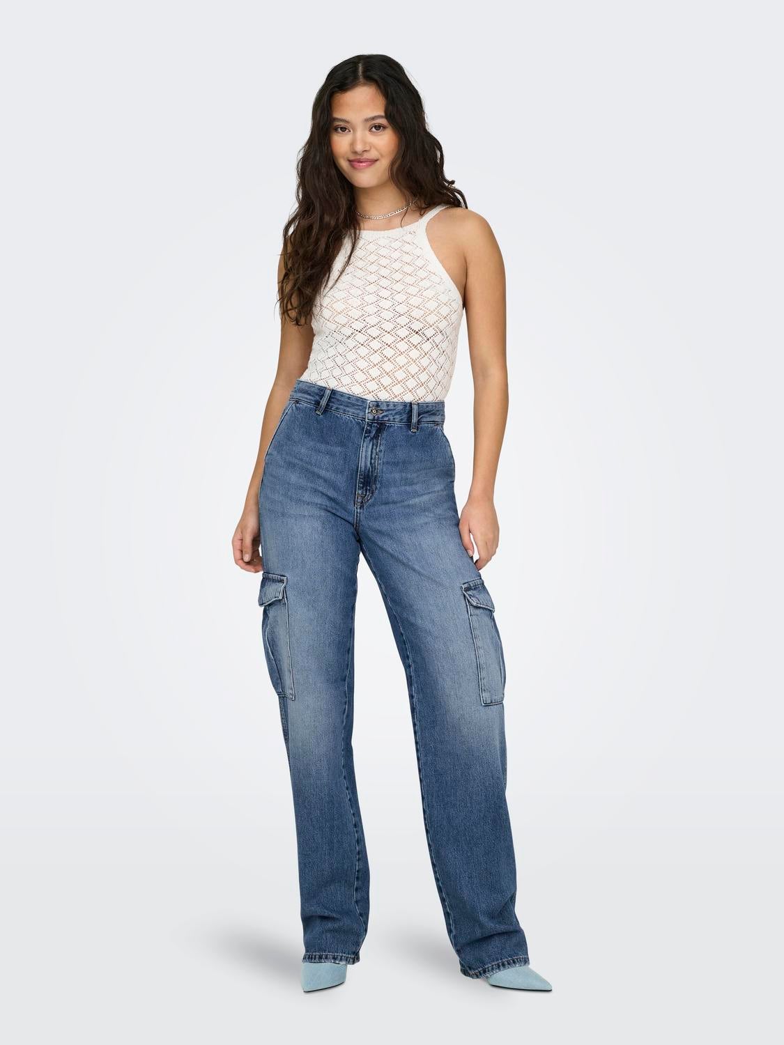 ONLJUNE Hohe Taille Gerade geschnitten Jeans Medium Blue Denim