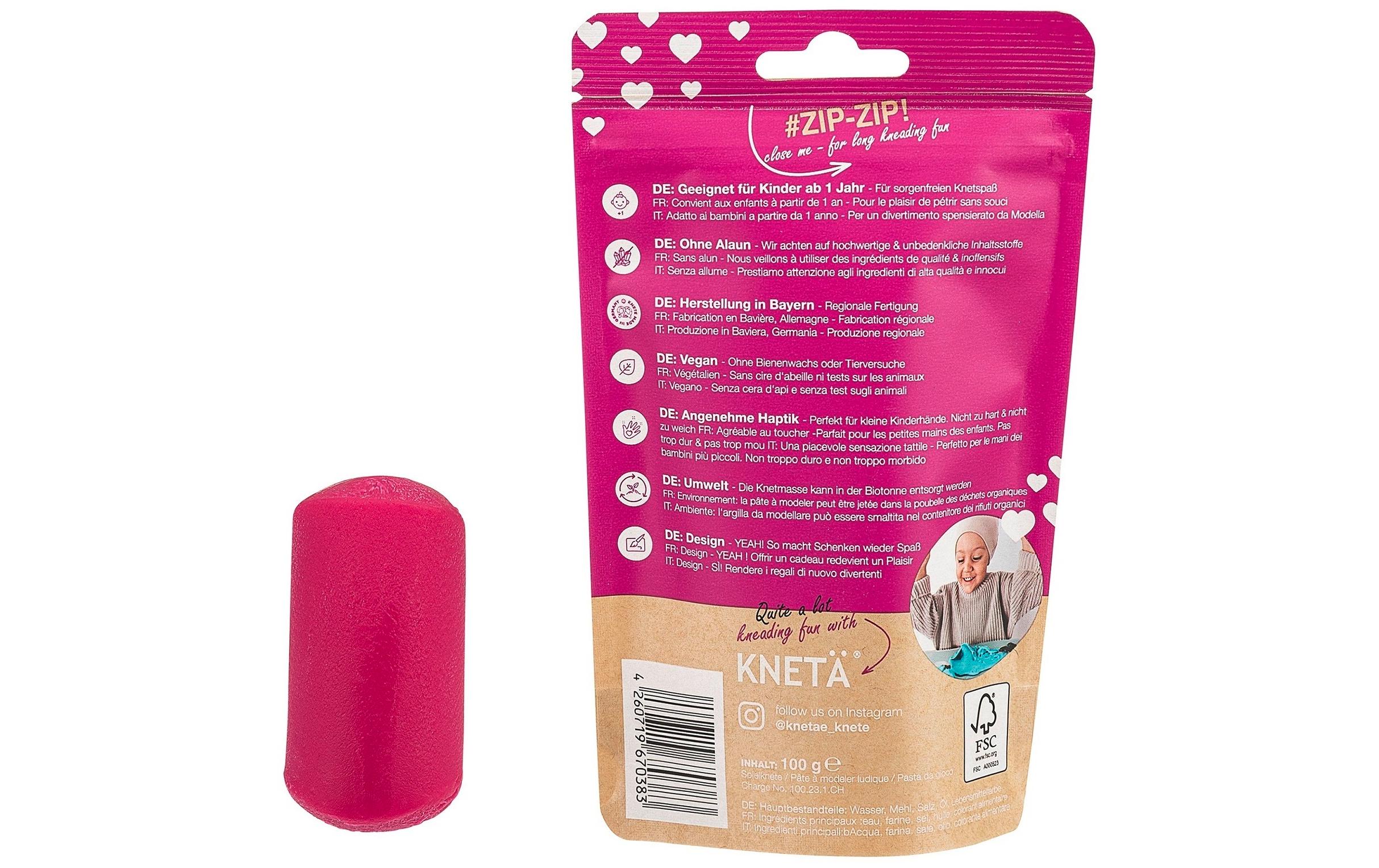 Vegane Spielknete Pink 100 gSoftknete in wiederverschliessbarer Verpackung