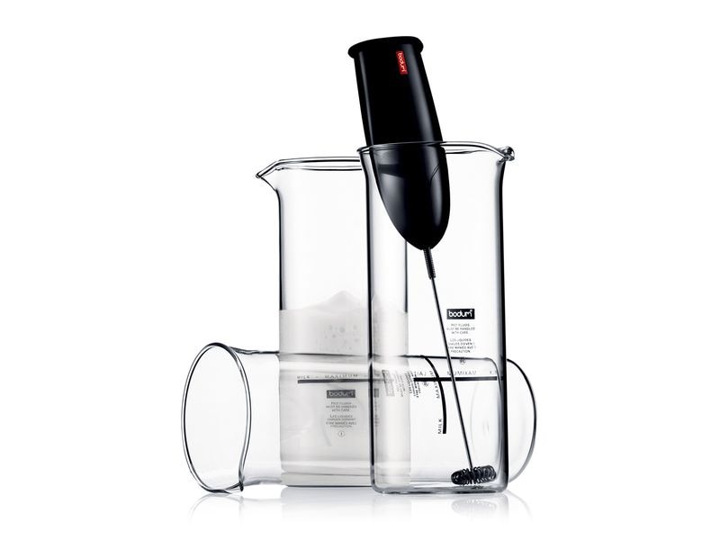 Bodum Milchschäumer Schiuma Schwarz Manueller und batteriebetriebener Milchaufschäumer