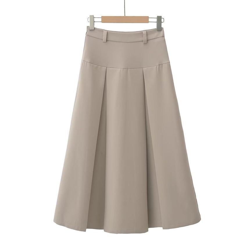 Morhan - Hoge taille geplooide maxi A-lijn rok