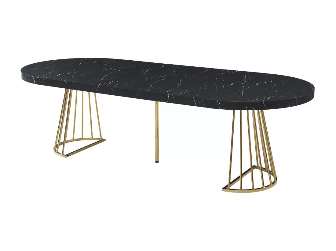Table à manger extensible 2 à 12 personnes en MDF et acier - Effet marbre noir et Doré - FIRELA