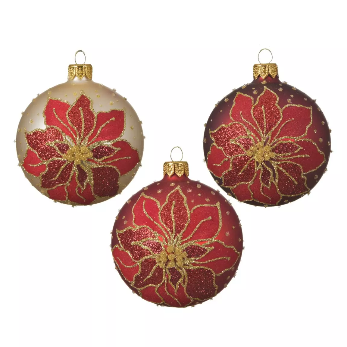 Lot de 6 boules de Noël (D80 mm) en verre Poinsettia Rouge