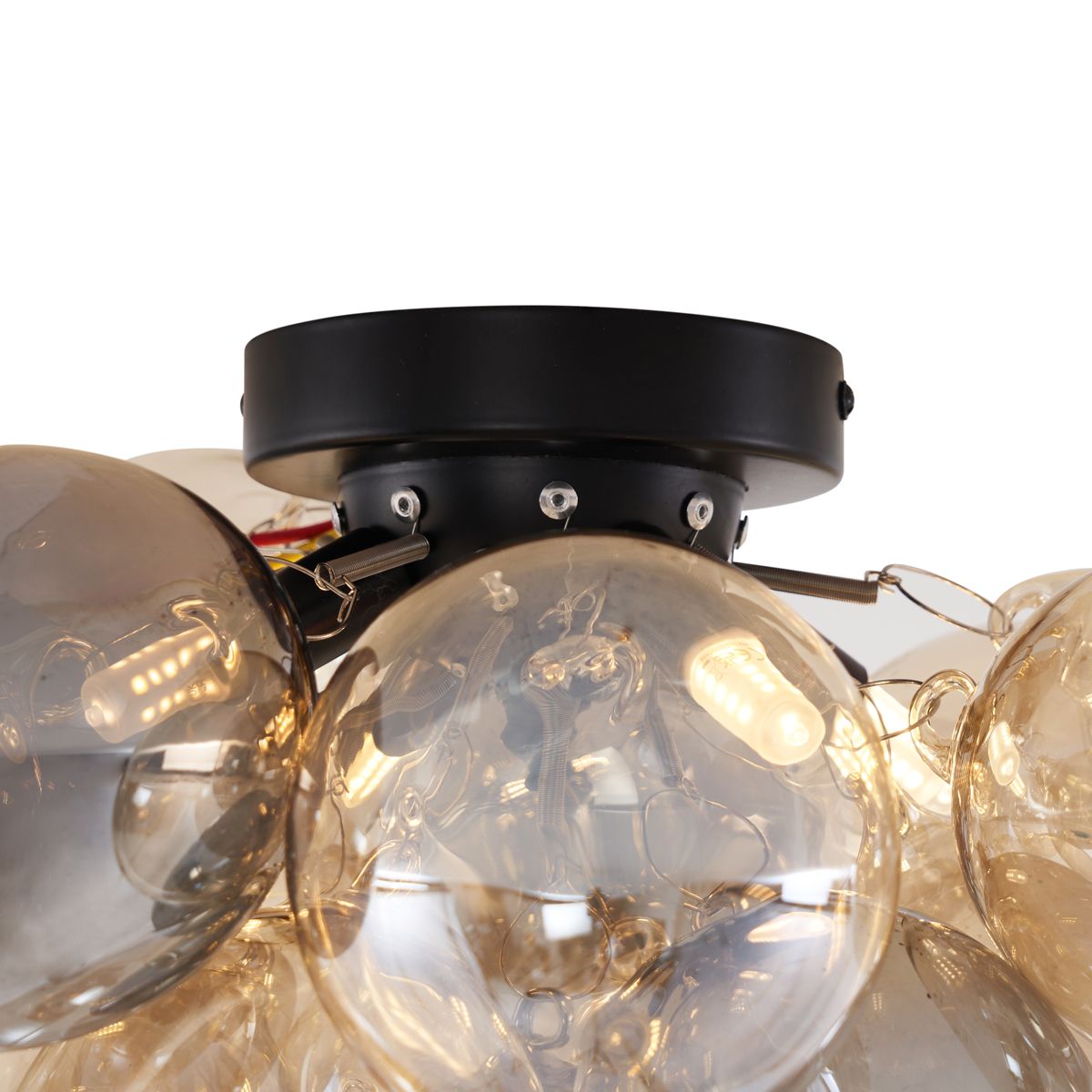 Design plafondlamp zwart met amber en smoke glas 4-lichts - Uvas
