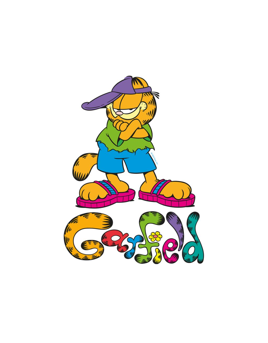 Camiseta de manga curta com estampa do Garfield e modelagem quadrada.