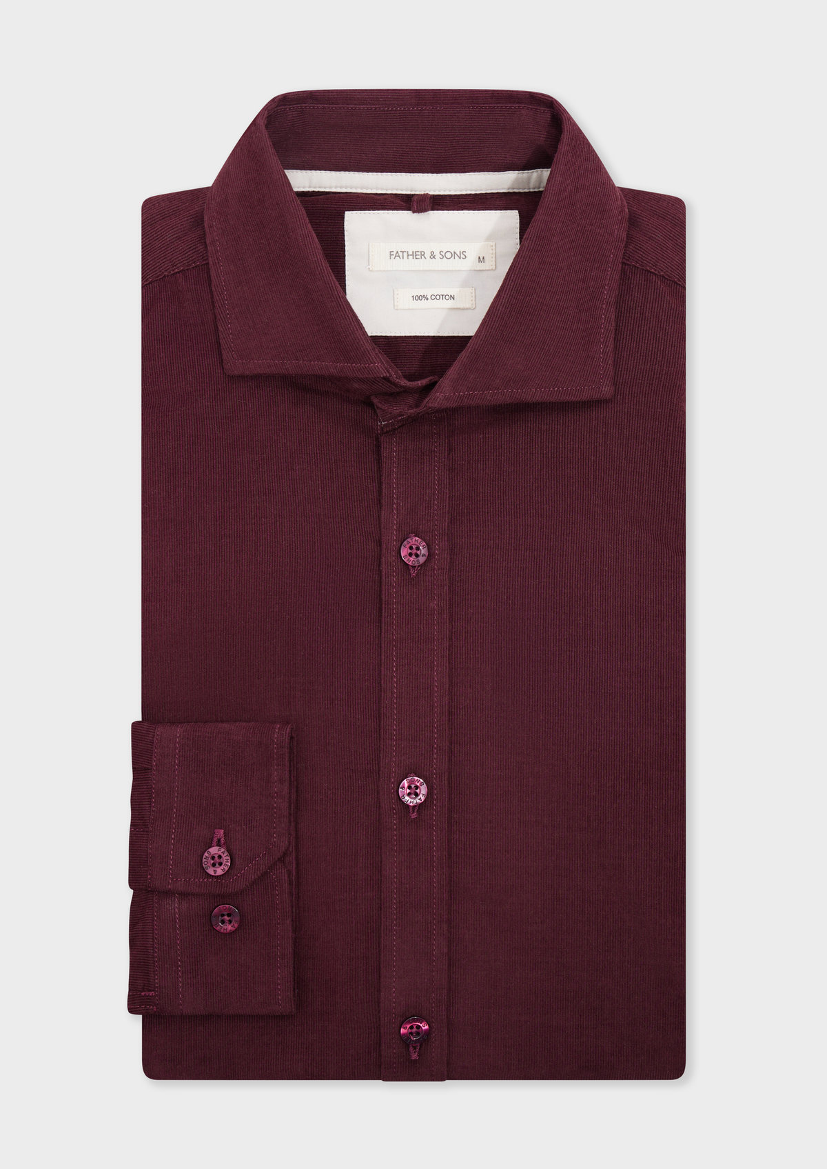 Chemise sport Slim en velours côtelé uni bordeaux